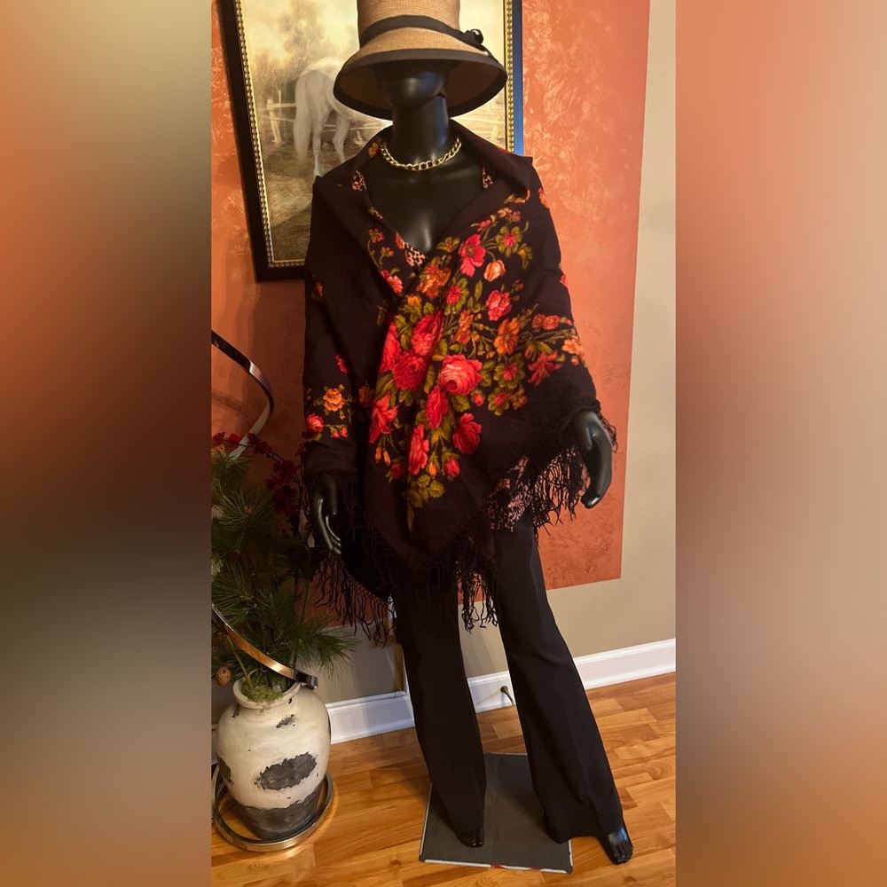 Floral Black Shawl